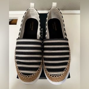 Cole Haan Black/Ivory Striped Ella Grand Espadrilles
